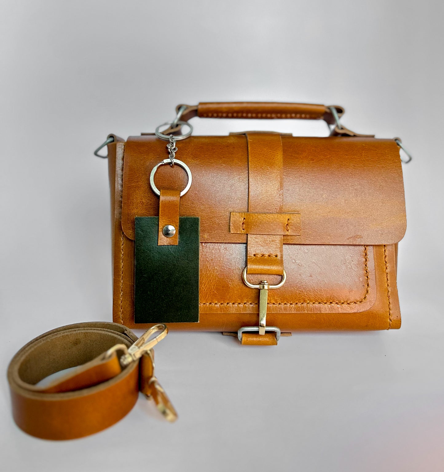 Anvaya Urban Tan Leather Sling Bag – Handmade Crossbody Bag with Removable Strap & Snap Hook Closure