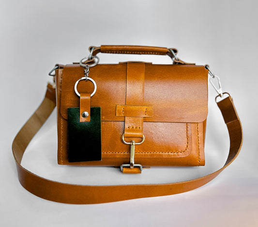 Anvaya Urban Tan Leather Sling Bag – Handmade Crossbody Bag with Removable Strap & Snap Hook Closure