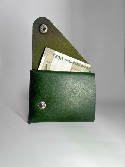 Handmade Leather Wallet – Minimalist Green Card & Cash Holder