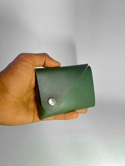 Handmade Leather Wallet – Minimalist Green Card & Cash Holder