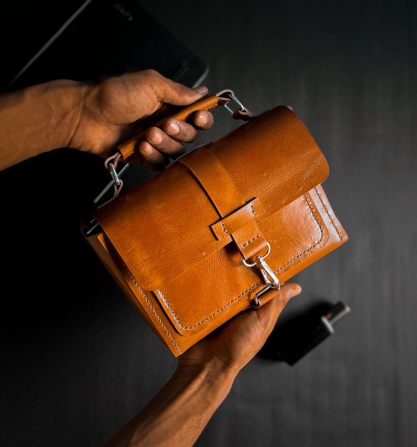 Anvaya Urban Tan Leather Sling Bag – Handmade Crossbody Bag with Removable Strap & Snap Hook Closure