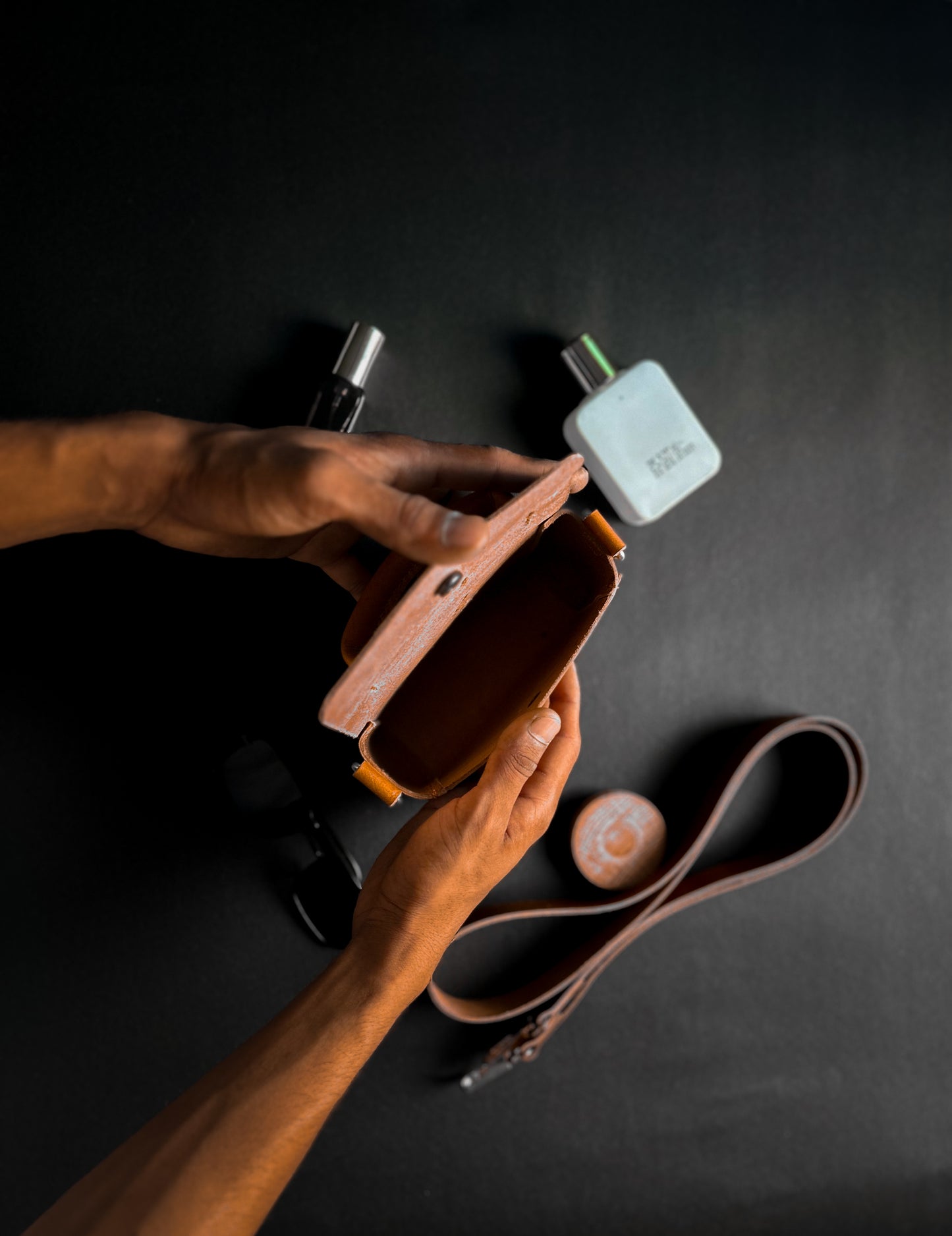 Urban Tan Mini Leather Handbag – Compact Top Handle Bag with Removable Strap & Button Closure